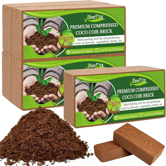 ZeeDix 5 Pack Premium Coco Coir Brick, Organic Compressed Coconut Coir Bricks Seed Starter Potting Soil for Plants, Coconut Fiber Substrate with Low EC & pH Balance for Gardening Flower Herbs - Pet Explorer