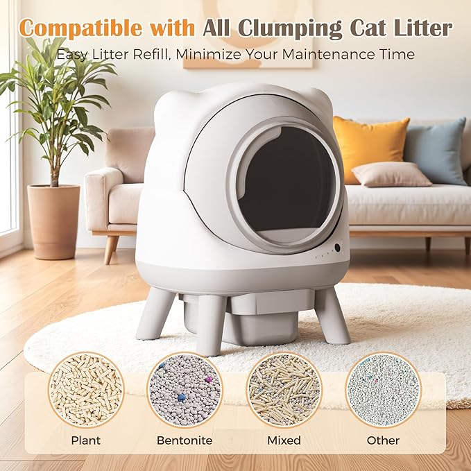 WARCAT Automatic Self-Cleaning Litter Box, Smart Litter Box with APP Control & Cat Ear Design for Multi-Cat Households, Includes Mat & Waste Bags