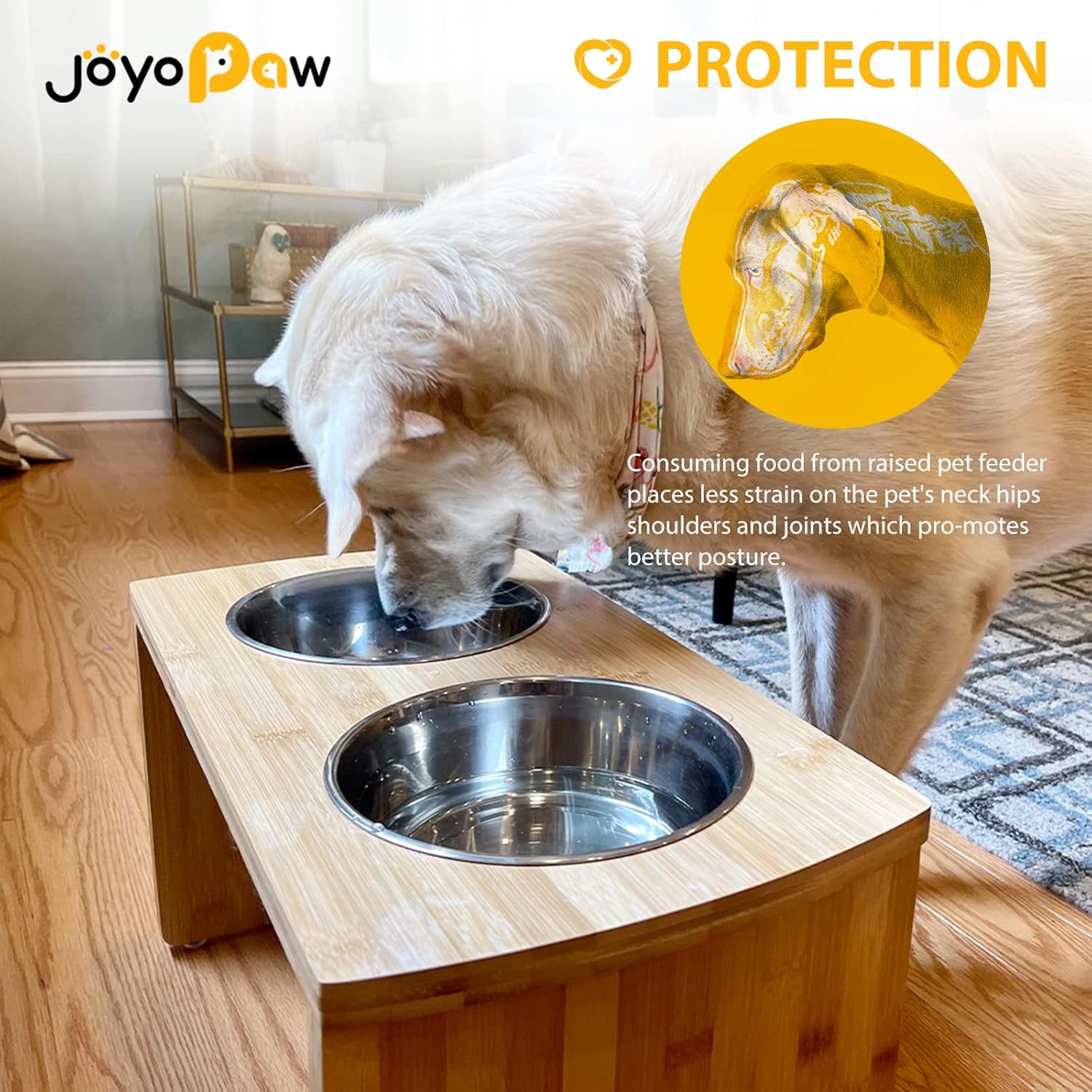 Elevated Dog Bowls, Bamboo Raised Dog Bowl for Large Dogs, with 2 Stainless Steel Bowls (13'' Tall-68oz Bowl, Natural) - Pet Explorer