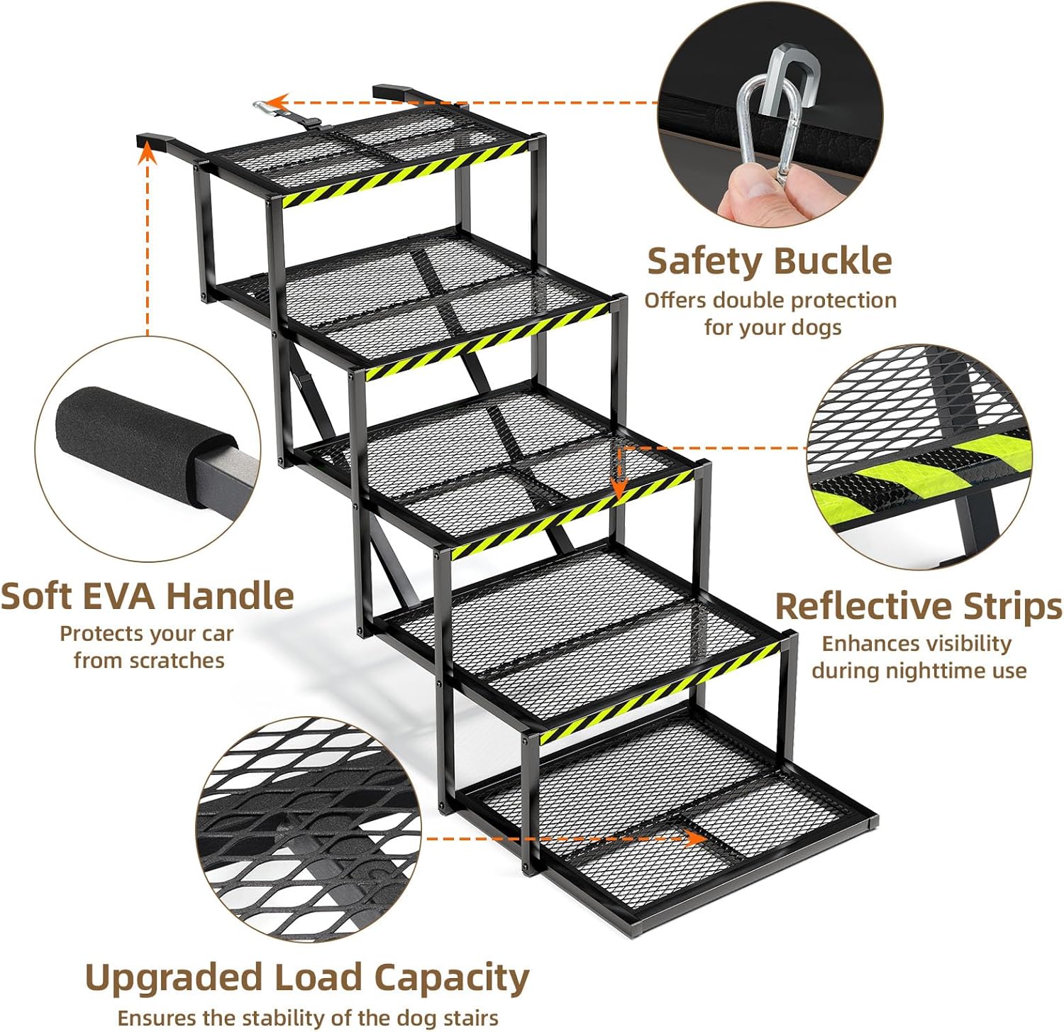 Dog Stairs for Large Dogs, Linvivon Extra Wide 20" Dog Steps with Non-Slip Surface and Reflective Strips, Outdoor Foldable Dog Ramp for Stairs, Car, Truck and SUV, Supports Up to 400LBS, 5 Steps - Pet Explorer
