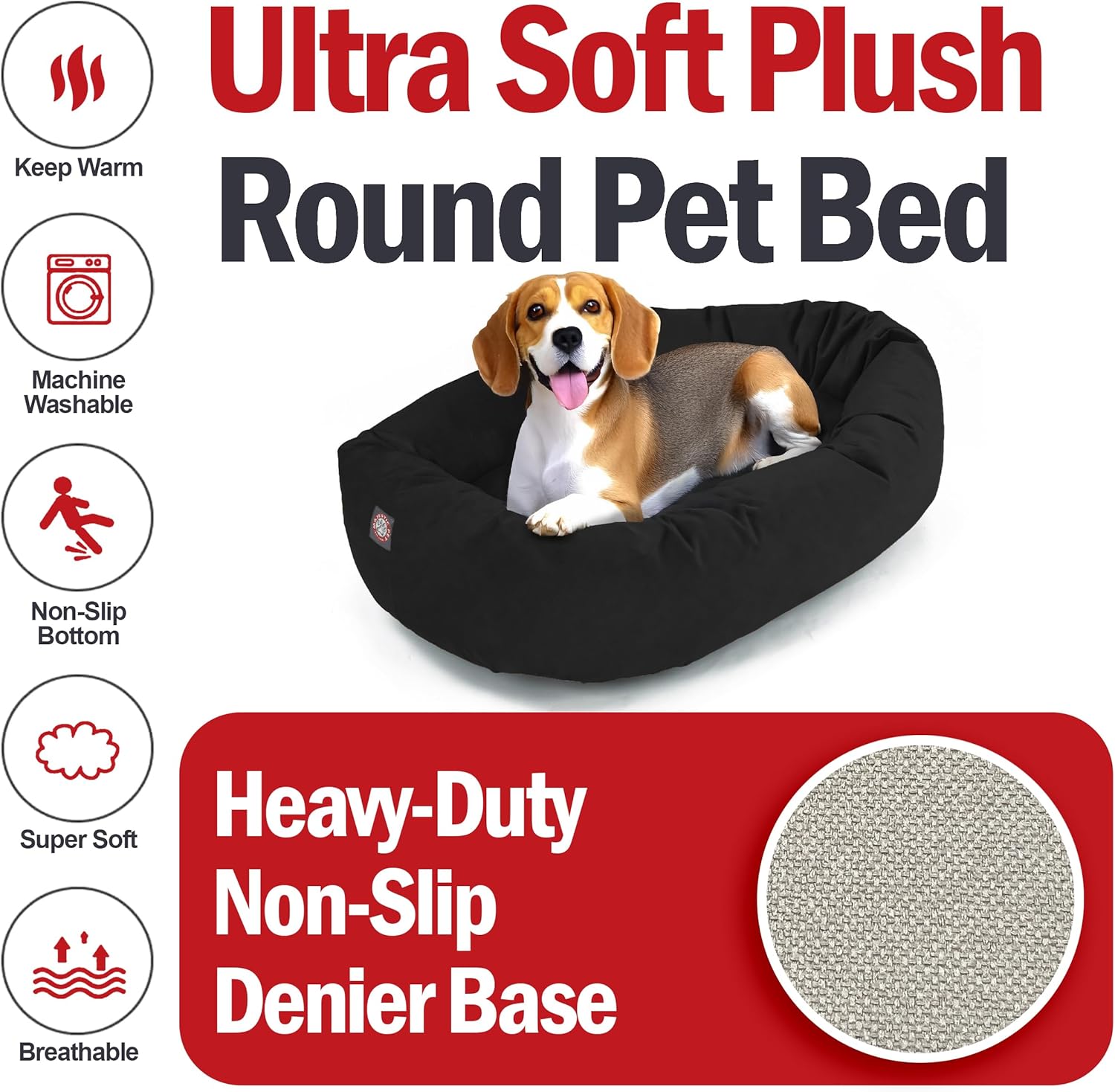 Majestic Pet 32 Inch Suede Shredded Memory Foam Mix Calming Medium Dog Bed Washable 32 x 23 x 7 (Inch) - Cozy Soft Round Donut Dog Bed with Spine for Head Support - Pet Bed Black - Pet Explorer