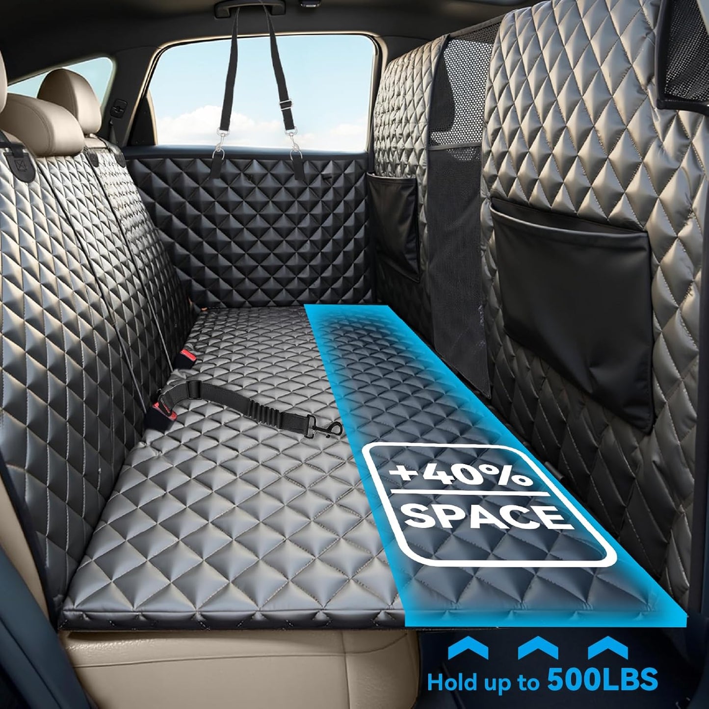 High Barrier Dog Car Seat Cover,Waterproof Back Seat Extender for Dogs,Car Seat Protector,Car Seat Cover Hard Bottom Holds 500 lbs,600D Nonslip Dog Hammock,Pet Car Bed for Cars,SUVs, Small Trucks - Pet Explorer