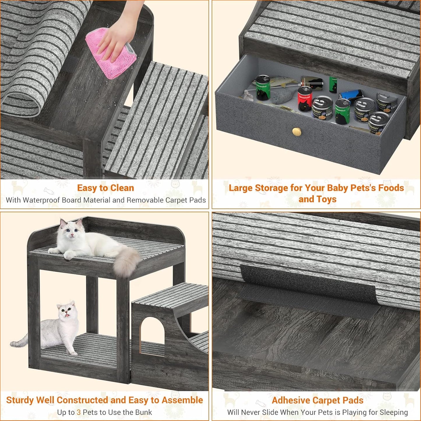 Cyclysio Super Large Multi-Level Pet Bunk Bed with Stairs, Mats, Drawers for Indoor Use, Grey - Pet Explorer