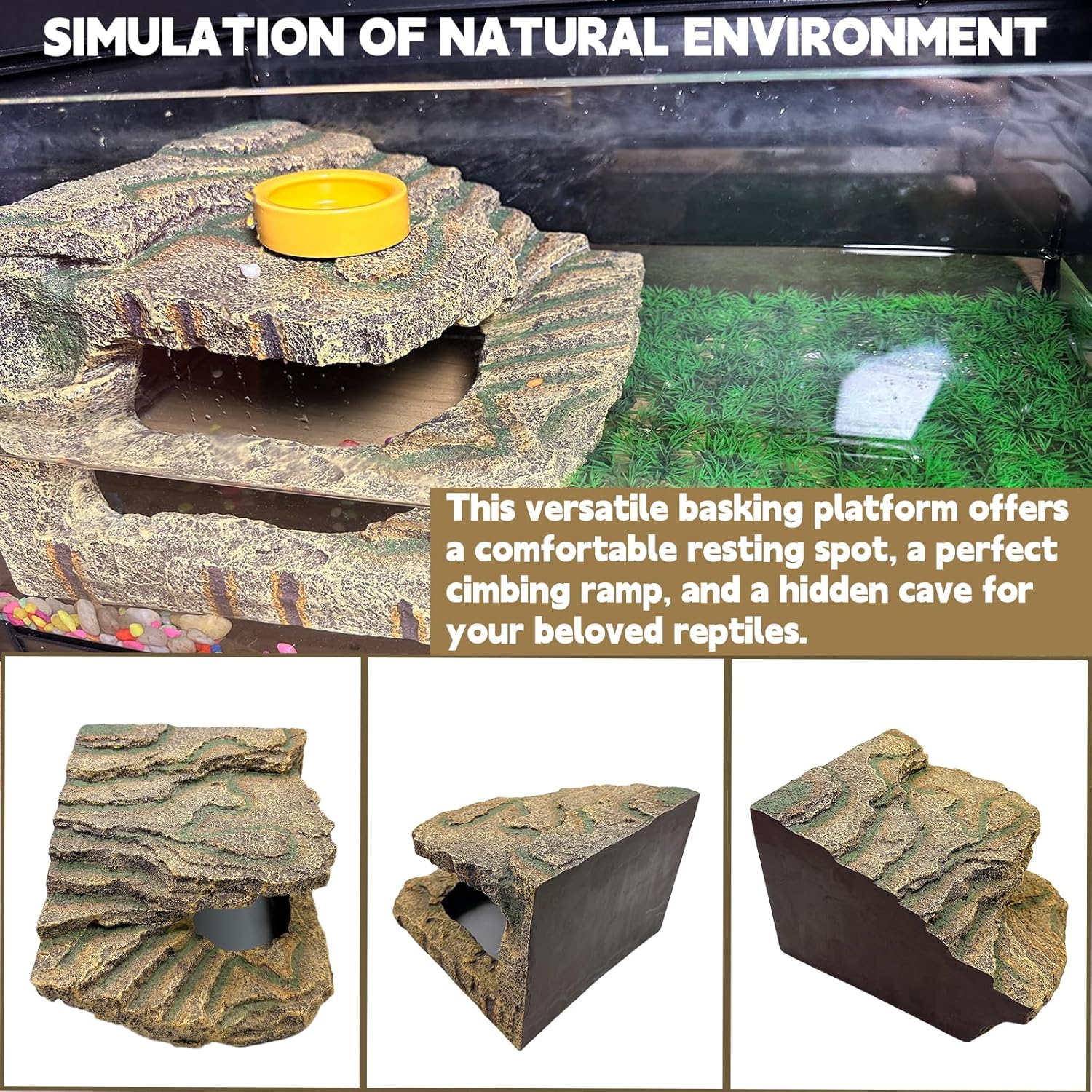 kathson Turtles Basking Platform,Large Tortoise Resting Terrace Climbing Ramp,Reptile Hiding Cave Hideouts,Resin Dock Tank Decorations for Aquatic Turtles Newts Salamanders Lizard Frogs - Pet Explorer