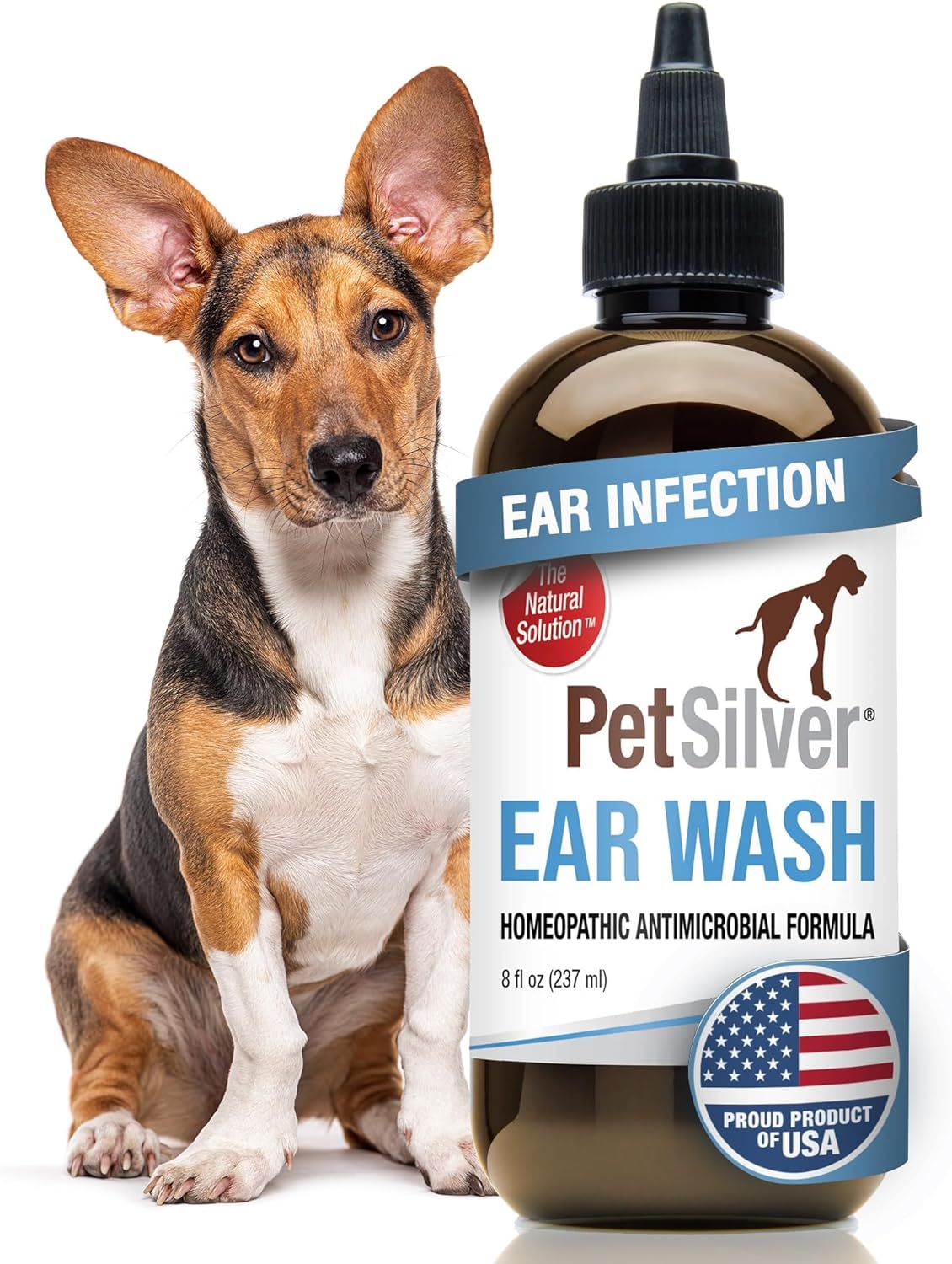 PetSilver Ear Cleaner for Dogs & Cats – Gentle Otic Rinse with Chelated Silver Formula – Supports Clear, Comfortable Ears – Easy to Use – Thoughtfully Made in The USA with Care – 8 fl oz - Pet Explorer