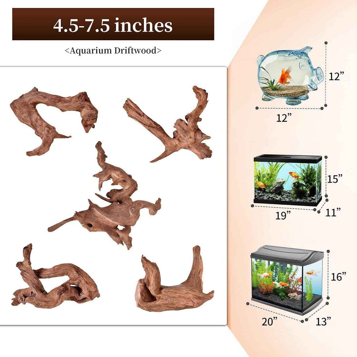 majoywoo Natural Small Coral Driftwood for Aquarium Decor Fish Tank Decorations, Assorted Driftwood Branch 4.5-7.5" 5 Pcs, Reptile Decor