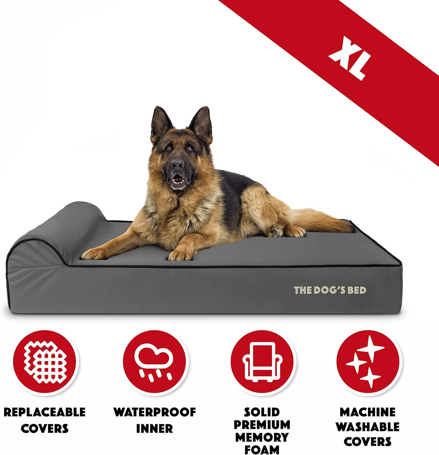 The Dog’s Bed Orthopedic Headrest Dog Bed XL Grey/Black 46x28, Memory Foam, Pain Relief for Arthritis, Hip & Elbow Dysplasia, Post Surgery, Lameness, Veterinary Approved, Waterproof Washable Cover - Pet Explorer