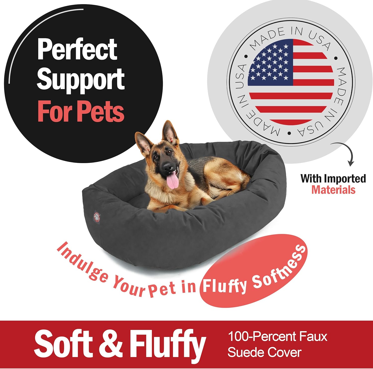 Majestic Pet 52 Inch Suede Shredded Memory Foam Mix Calming Extra Large Dog Bed Washable 52 x 35 x 11 (Inch) - Cozy Soft Round Donut Dog Bed with Spine for Head Support - Pet Bed Gray - Pet Explorer