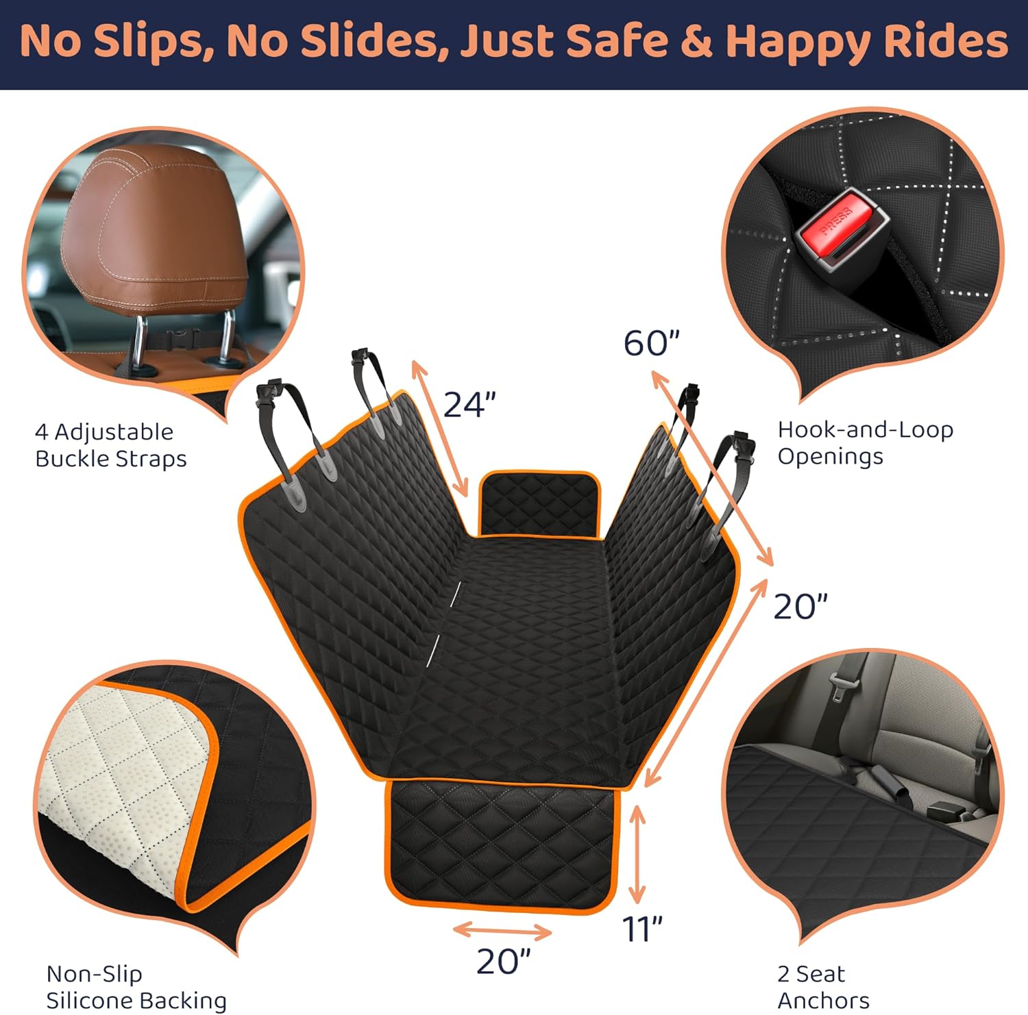 XL Dog Car Seat Cover for Back Seat, Waterproof Hammock for Car, SUV & Truck, Non-Slip Backseat Cover for Dogs, Heavy-Duty Dog Hammock Style Seat Protector Pets, Easy to Install & Clean - Pet Explorer
