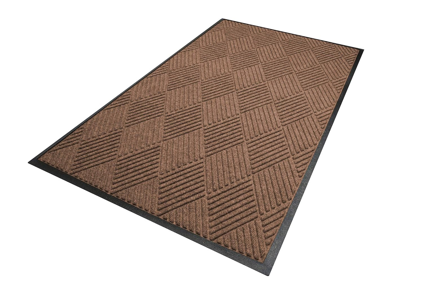 WaterHog Diamond | Commercial-Grade Entrance Mat with Rubber Border – Indoor/Outdoor, Quick Drying, Stain Resistant Door Mat (Medium Brown, 4' x 12')