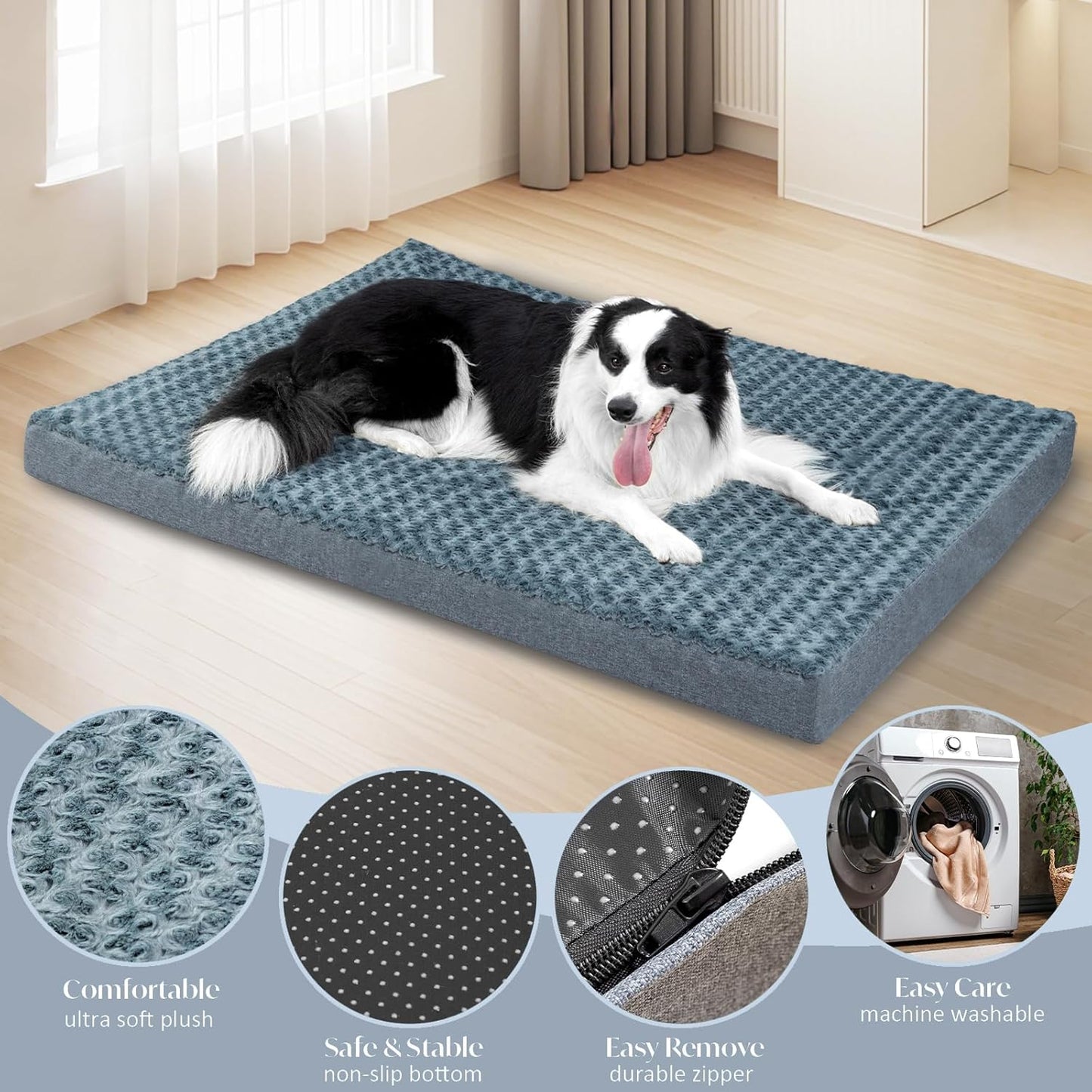 KHONSU PET Dog Bed Mat Plush 4in Orthopedic Pad for Large Dogs up to 150 lbs XXXL Large Waterproof Plush & Removable Cover Machine Washable for Gaint Dogs - Pet Explorer