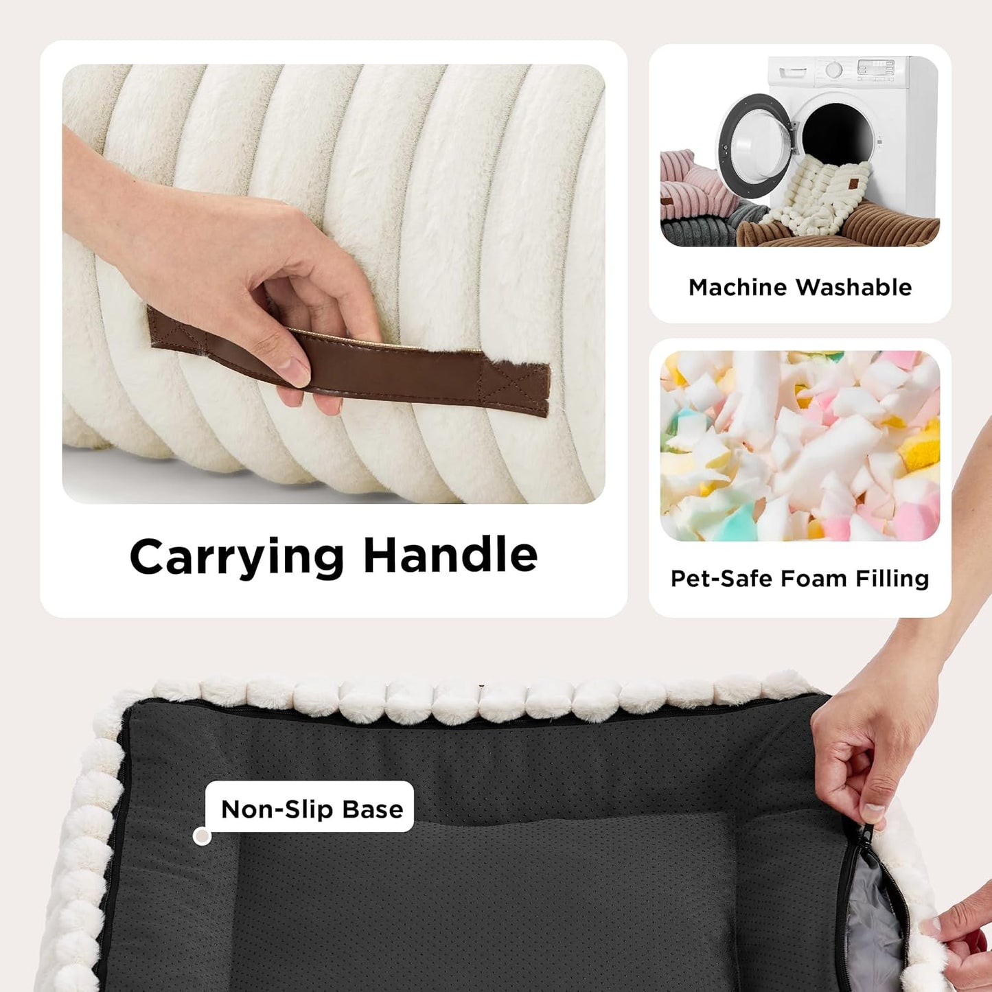 Bedsure Cute Cat Couch for Pets - Fluffy Cat beds with Premium Soft Corduroy Fleece, Fuzzy Cats beds for Indoor Cats with Removable Washable Cover, Supportive Pet Sofa, 24inch, Cream - Pet Explorer