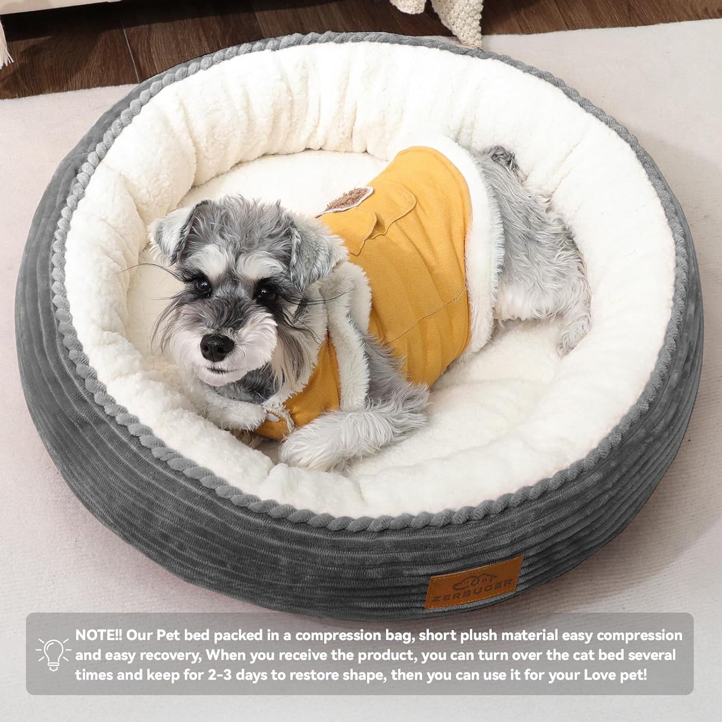 23in Round Cat Dog Bed for Large Medium Small Dogs Cats, Machine Washable Sleeping Sofa, Non-Slip Bottom Breathable Soft Calming Pet Cuddler for Indoor/Outdoor/Car/Cage, Dark Grey - Pet Explorer