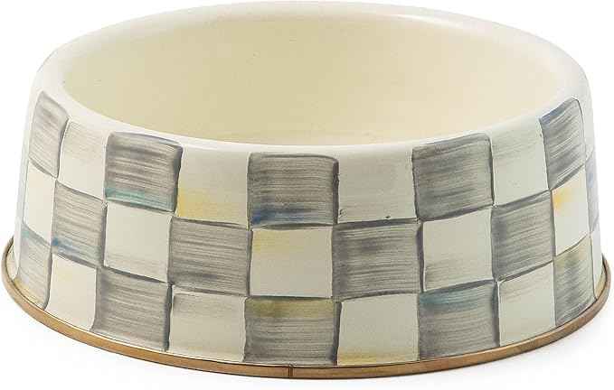 MACKENZIE-CHILDS Pet Bowl, Cute Cat and Dog Bowl for Food and Water, Gray-and-White Sterling Check, Large