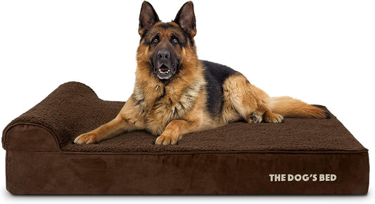 The Dog’s Bed Orthopedic Headrest Dog Bed XL Brown Plush 46x28, Memory Foam, Pain Relief for Arthritis, Hip & Elbow Dysplasia, Post Surgery, Lameness, Veterinary Approved, Waterproof Washable Cover - Pet Explorer