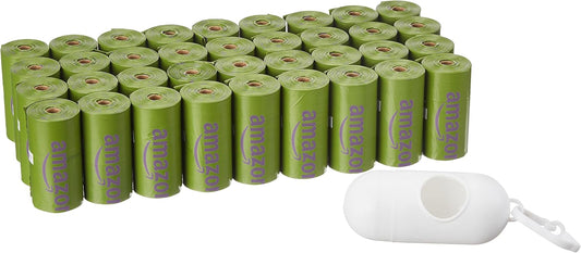 Amazon Basics Dog Poop Bags with Dispenser, 540 Count, Enhanced for Guaranteed Leakproof, Lavender Scented, Includes Leash Clip