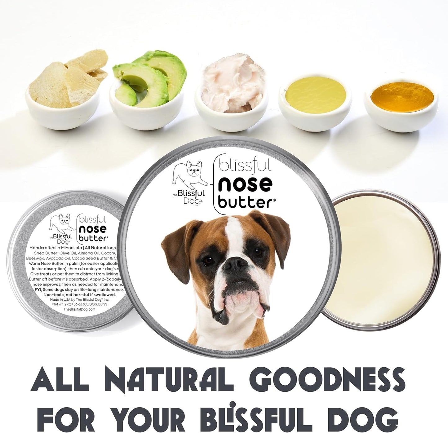 The Blissful Dog Fawn Boxer Nose Butter for Dry, Cracked Skin, Lick-Safe Dog Nose Balm with Moisturizing Shea Butter, Almond, Olive, and Essential Oils, Pet Supplies, Uncented, 8 oz. - Pet Explorer
