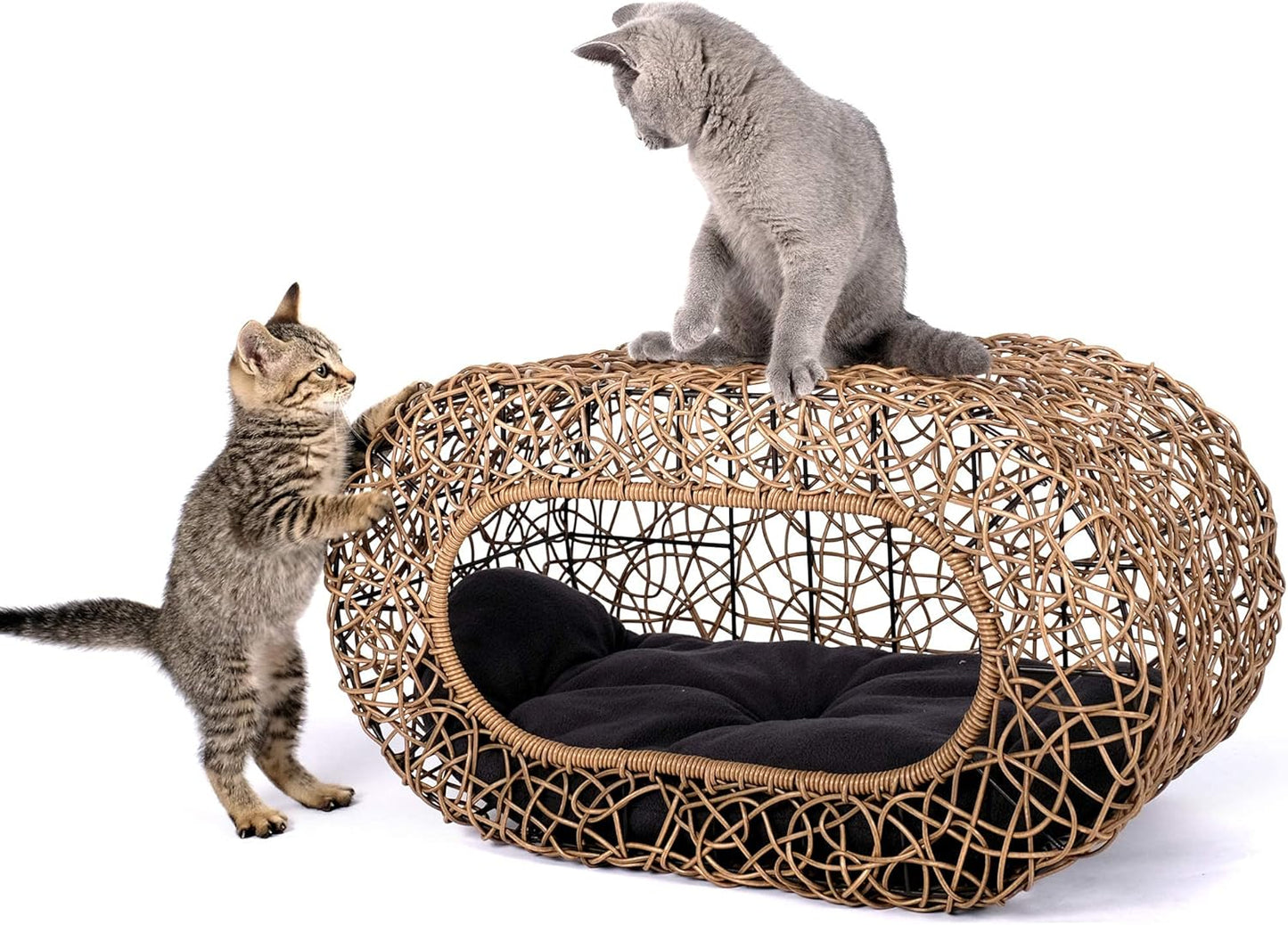 Fun Stackable Cat Condo for Indoor Cats - Interactive Play Faux Rattan Cat House for Indoor Cats Kitty, Pet Friendly Top/Side House Entry, Cat Bed Enclosed - Pet Explorer