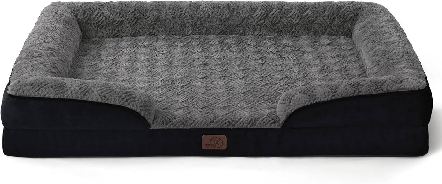 Bedsure XL Orthopedic Dog Bed for Extra Large Dogs - Washable XLarge Dog Cat Bed Waterproof, Comfort Dogs Couch Sofa with Washable Removable Cover, Pet Bed with Nonskid Bottom, Plush-Black, 42" - Pet Explorer