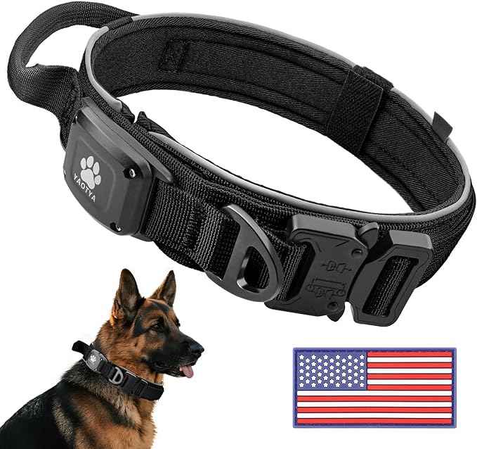 2026 Upgrade Dog Collar with IPX8 Waterproof AirTag Holder,Military Tactical Comfortable Control Handle and Ultra-Durable Metal Buckle/Night Reflective,GPS Collar for Medium to Large Dogs（Black/M）