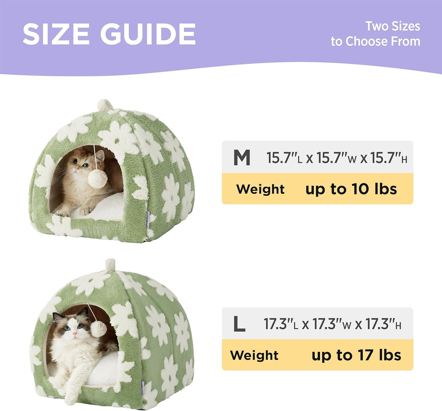 Lesure Cute Cat Beds for Indoor Cats - 2 in 1 Cat Cave Bed for Kittens and Small Pets with Removable Washable Cushioned Pillow, Cozy Ktten Tent with Non-Slip Bottom, Green, 16 inches - Pet Explorer