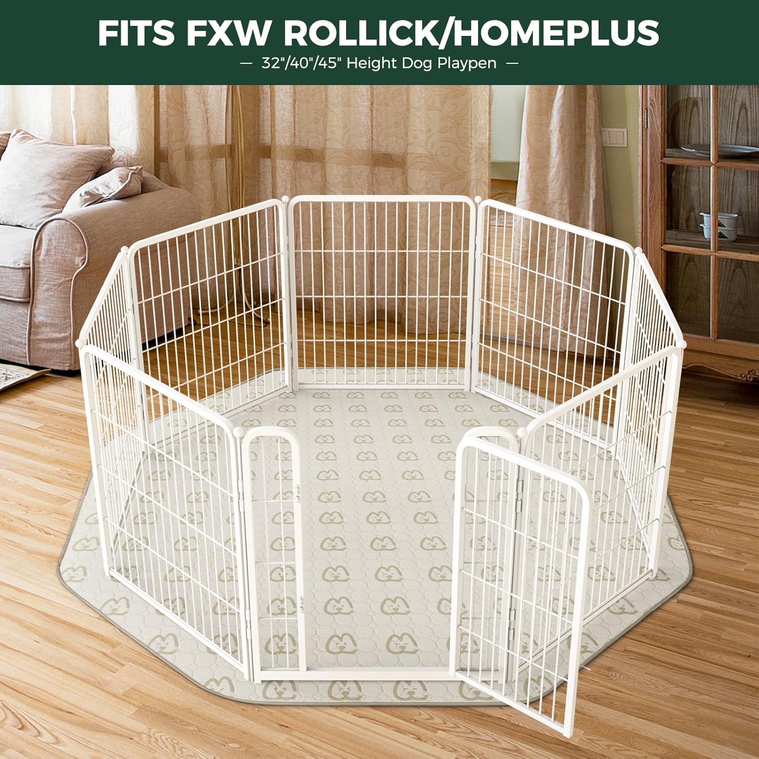 FXW Washable Pee Pads for Dogs, Puppy Pads with Super Absorbent, Specifically Designed for FXW Rollick/Homeplus 32/40/45inch 8 Panels Dog Playpen, 34" Octagon, Khaki, 1 Pack - Pet Explorer