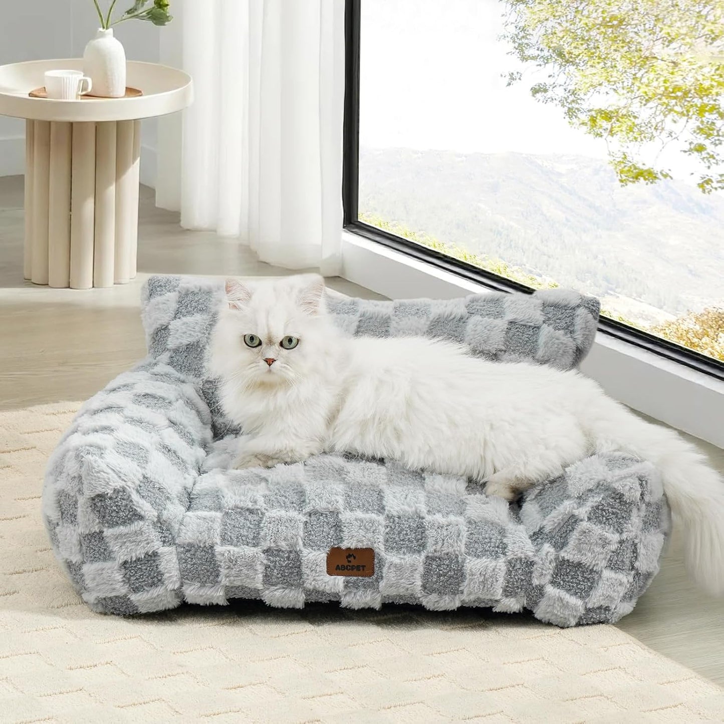 Cat Bed Cats Couch for Puppy and Kitten, Fluffy Pet Couch Small Dog Sofa Bed, Supportive Cat Sofa for Indoor Cats, Washable Cover & Non-Slip, 26 inch, Grey - Pet Explorer