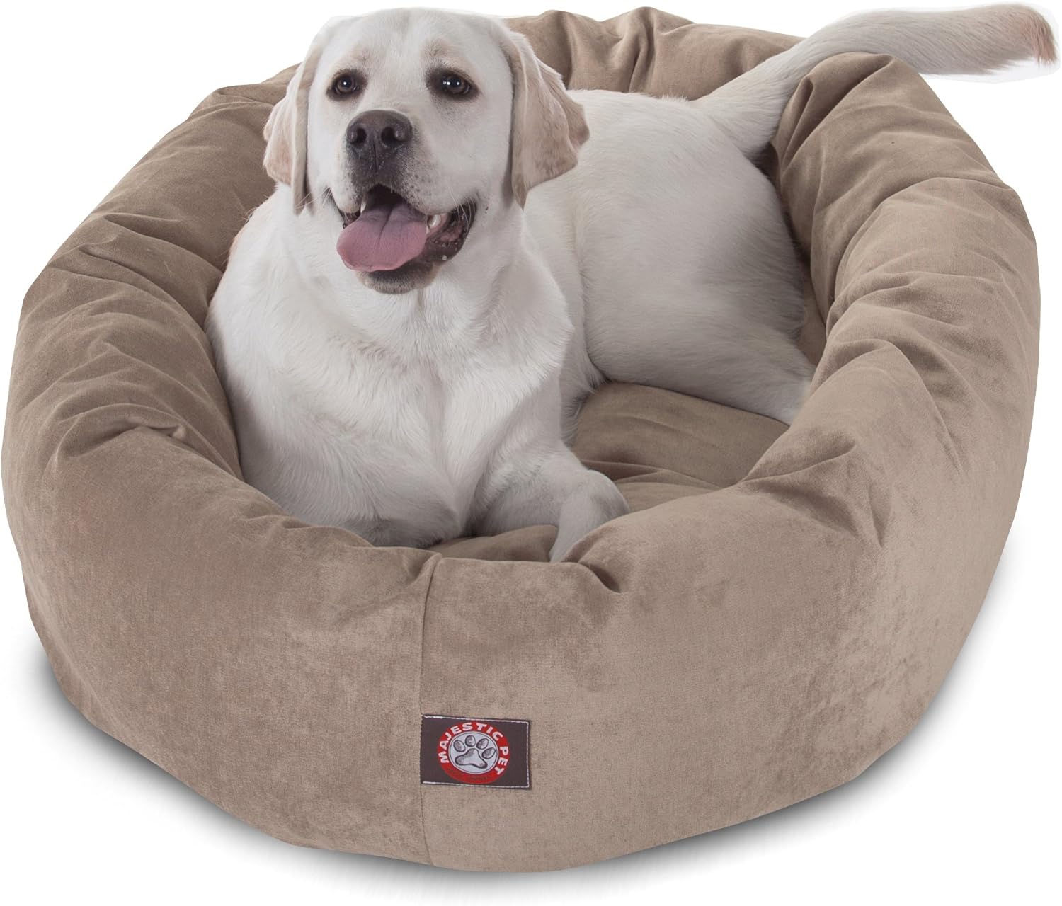 Majestic Pet 40 Inch Micro Velvet Calming Dog Bed Washable – Cozy Soft Round Dog Bed with Spine for Head Support - Fluffy Donut Dog Bed 40x29x9 (inch) – Round Pet Bed Large – Pearl - Pet Explorer