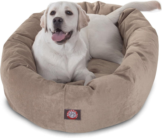 Majestic Pet 40 Inch Micro Velvet Calming Dog Bed Washable – Cozy Soft Round Dog Bed with Spine for Head Support - Fluffy Donut Dog Bed 40x29x9 (inch) – Round Pet Bed Large – Pearl - Pet Explorer