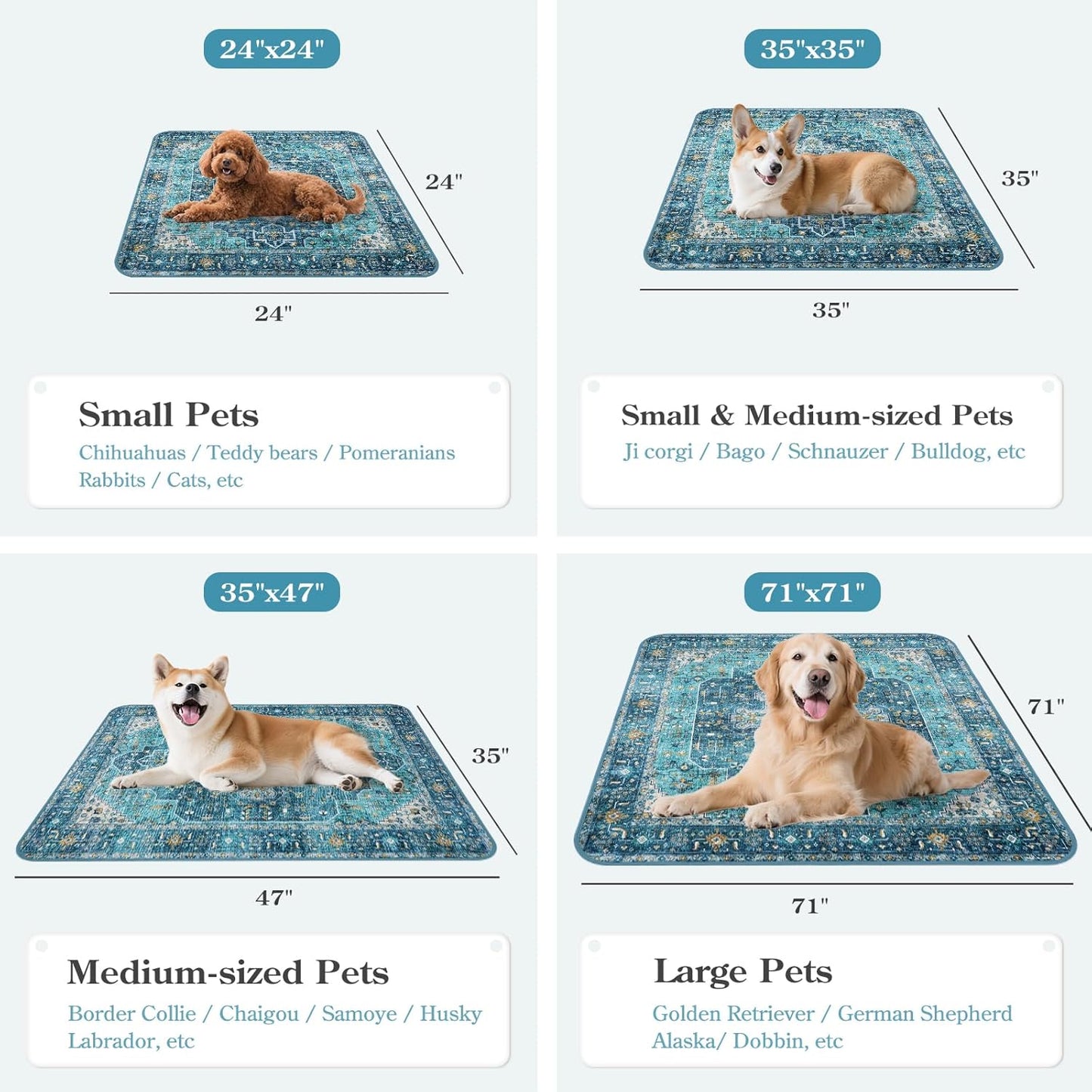 HAOCOO Washable Pee Pads for Dogs, (2 Pack) 3Ft x 4Ft Non-Slip Reusable Puppy Training Pads with Waterproof, Blue Super Absorbent Leak-Proof Whelping Pads Litter Mat for Pet Housebreaking
