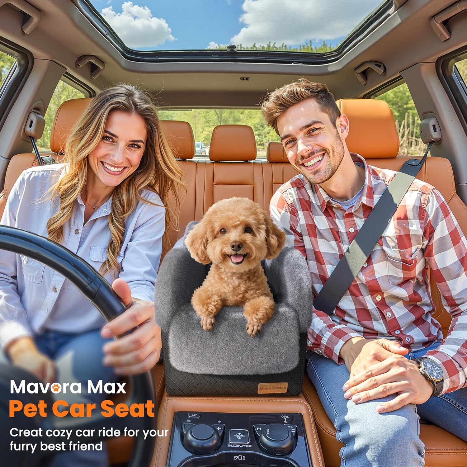 Portable Small Dog Seat for Car(Up to 11LB),Luxury Center Console Dog Car Seat Booster with Safety Tethers,Auti-Collapse Pet Travel Carrier for SUV,Truck.(Black/Grey) - Pet Explorer