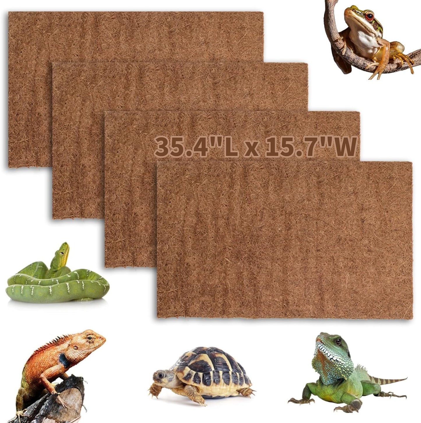Hamiledyi Reptile Carpet Natural Coconut Fiber Tortoise Carpet Mats for Pet Terrarium Liner Reptile Supplies for Lizard Snake Chameleon Turtle Bedding Bunny Rabbit Mat (4 x Sheets) - Pet Explorer