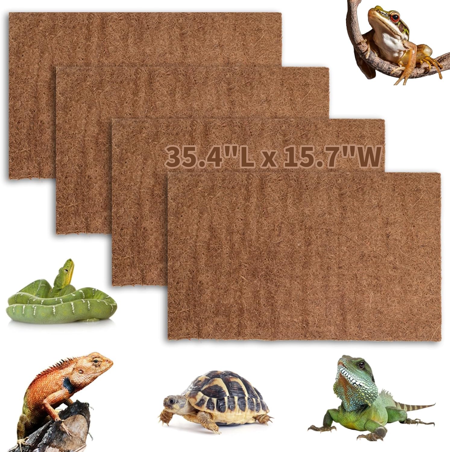 Hamiledyi Reptile Carpet Natural Coconut Fiber Tortoise Carpet Mats for Pet Terrarium Liner Reptile Supplies for Lizard Snake Chameleon Turtle Bedding Bunny Rabbit Mat (4 x Sheets) - Pet Explorer