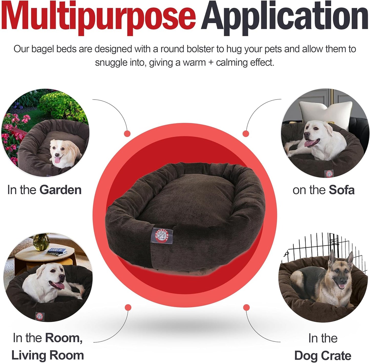 Majestic Pet 52 Inch Micro Velvet Calming Dog Bed Washable 52x35x11 (inch) – Cozy Soft Round Donut Dog Bed with Spine for Head Support -Pet Bed X- Large - Storm (2025) - Pet Explorer