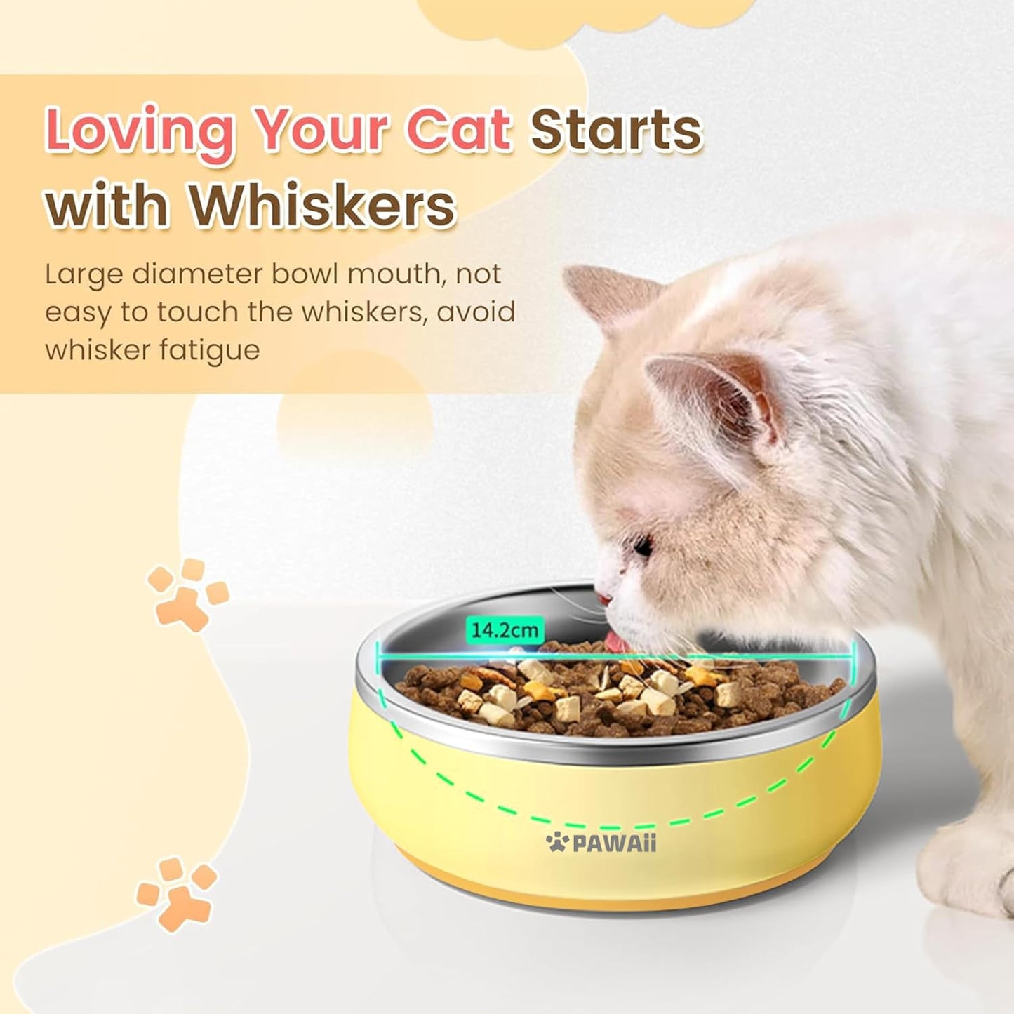 Pawaii Small Dog Bowls, 12 oz. Food Water Bowl Designed for Puppies and Cats with Non-Slip Rubber Base, Upgraded Metal Insulated, Double Stainless Steel Bowls, Cheese Yellow - Pet Explorer