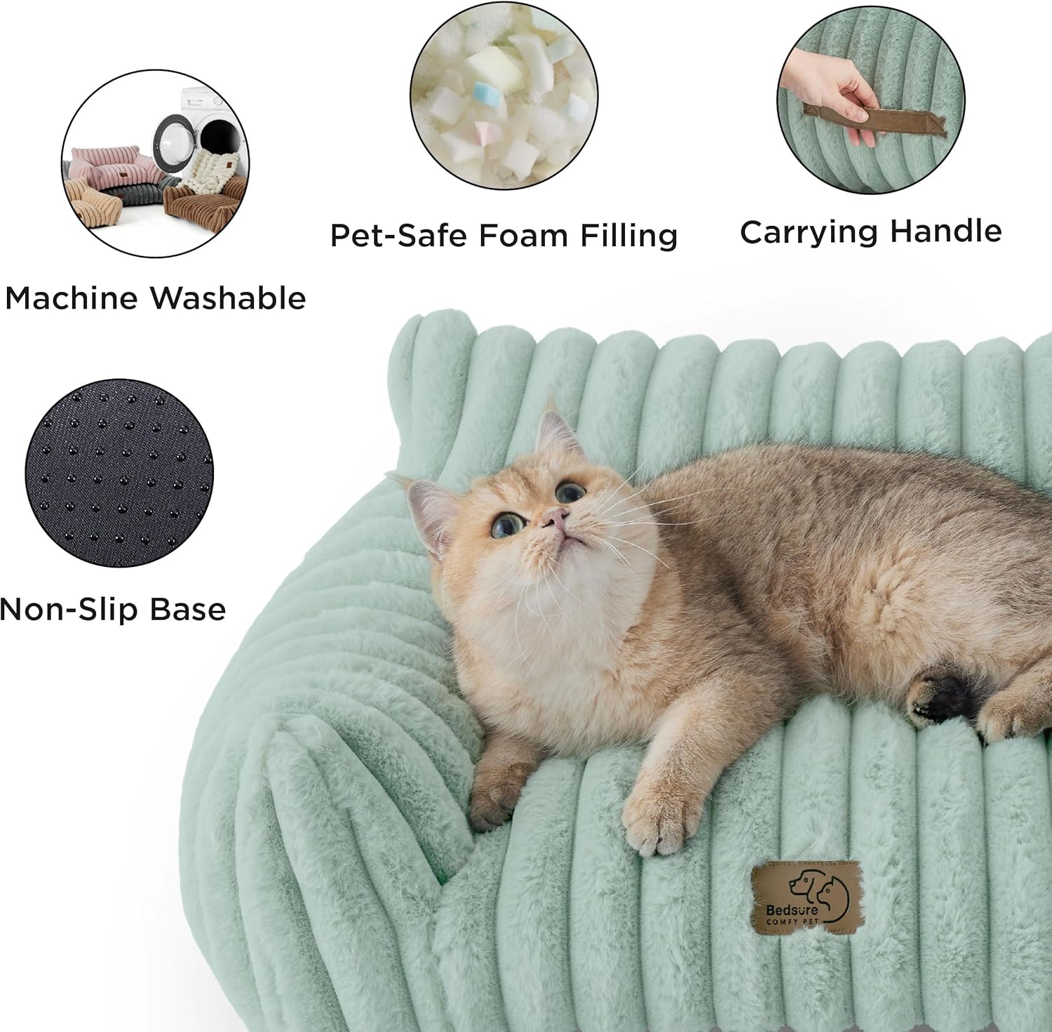 Bedsure Cute Cat Couch for Pets - Fluffy Cat Sofa with Premium Soft Corduroy Fleece, Fuzzy Pet Couch Bed with Removable Washable Cover, Supportive Pet Chair for Indoor Cats, 24inch, Garden Green - Pet Explorer