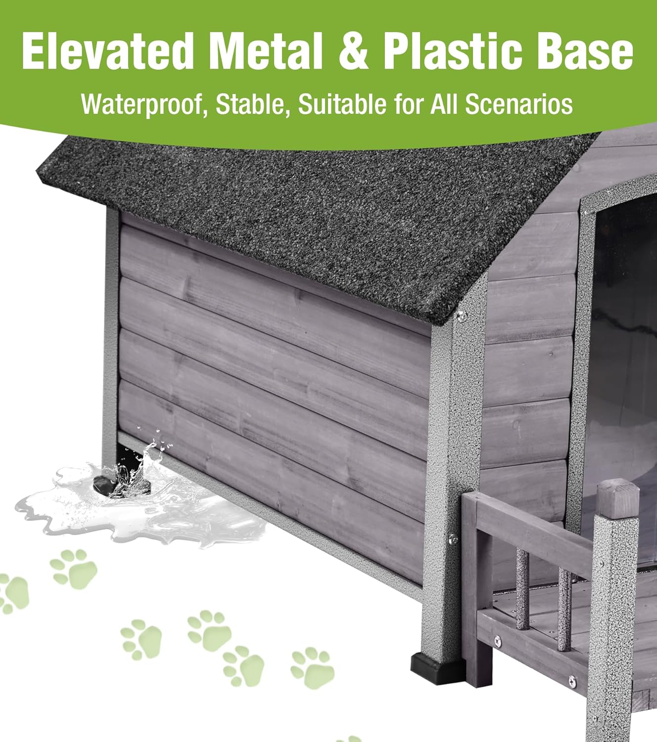 GUTINNEEN Dog House Outdoor Weatherproof with Porch, Puppy Shelter Indoor with Anti-Bite Design, PVC Curtain, Asphalt Roof, Elevated Waterproof Base, for Small to Medium Dogs - Grey - Pet Explorer
