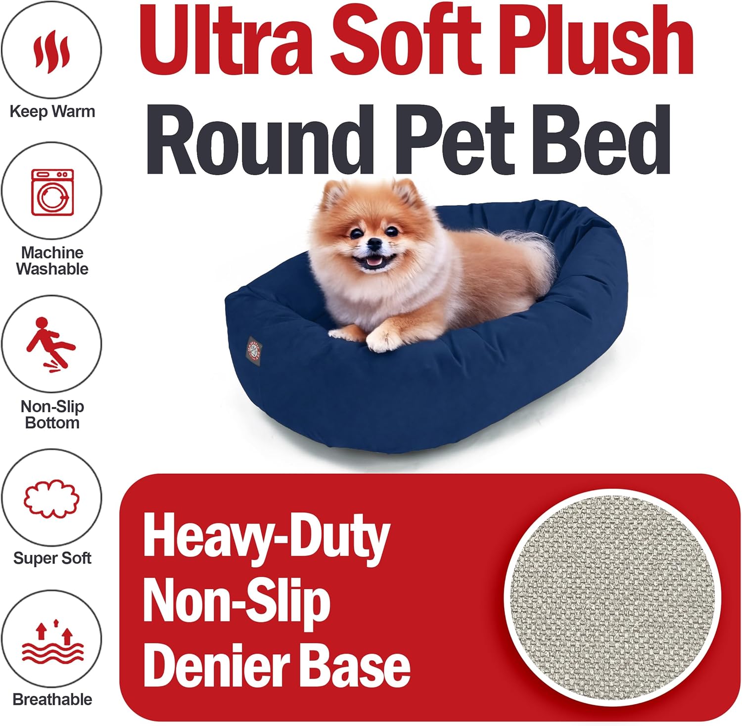 Majestic Pet 24 Inch Suede Calming Dog Bed Washable 24x19x7 (Inch) – Cozy Soft Round Donut Dog Bed with Spine Support for Dogs to Rest Their Head - Pet Bed Small – Navy (2025) - Pet Explorer