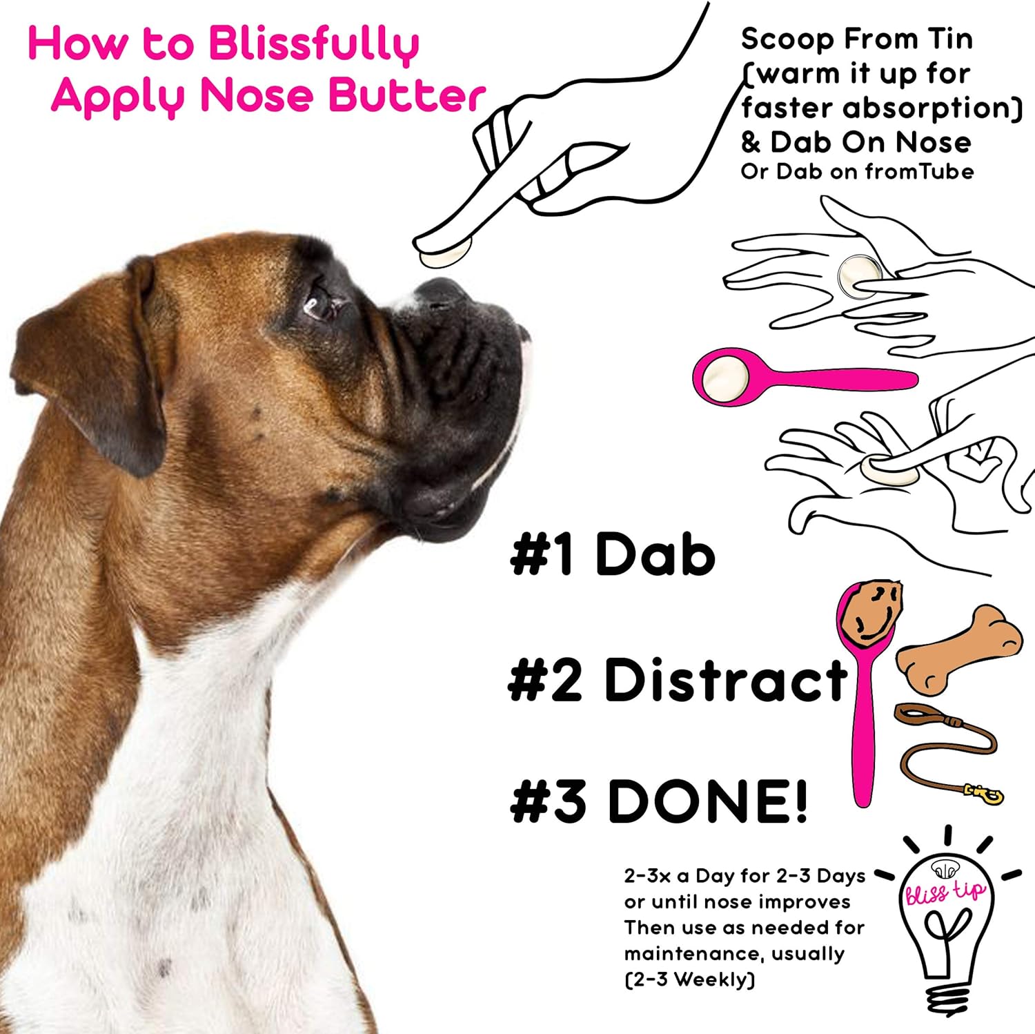 The Blissful Dog White Boxer Nose Butter for Dry, Cracked Skin, Lick-Safe Dog Nose Balm with Moisturizing Shea Butter, Almond, Olive, and Essential Oils, Pet Supplies, Uncented, 8 oz. - Pet Explorer