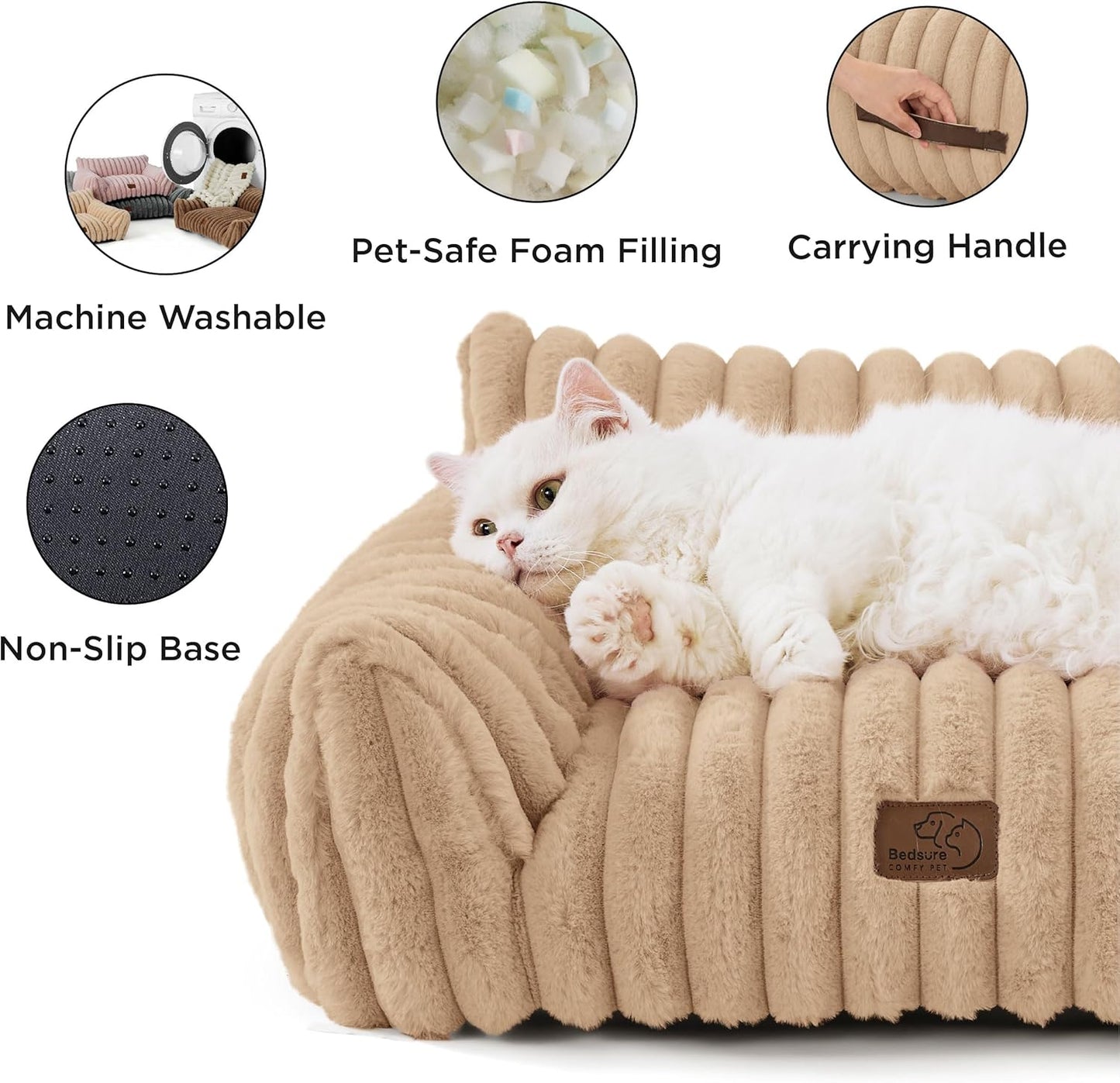 Bedsure Cute Dog Couch for Pets - Fluffy Dog Sofa with Premium Soft Corduroy Fleece, Pet Couch Bed with Washable Cover, Supportive Pet Sofa Bed for Medium Large Dogs, 36inch, Tuscan Beige - Pet Explorer