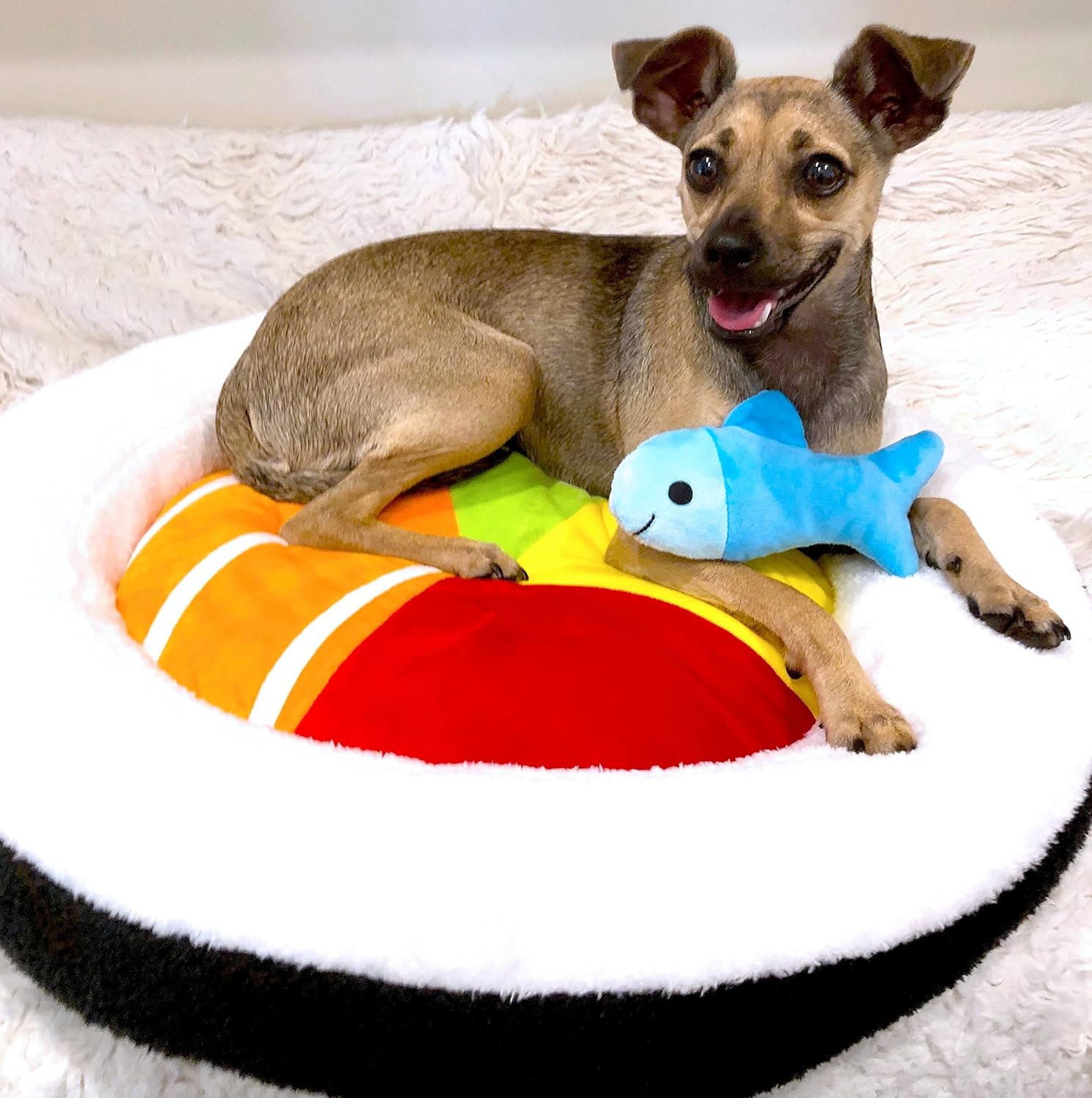 TONBO Soft Plush Small Cute and Cozy Food Dog Cat Bed, Washer and Dryer Friendly (Sushi Roll) - Pet Explorer