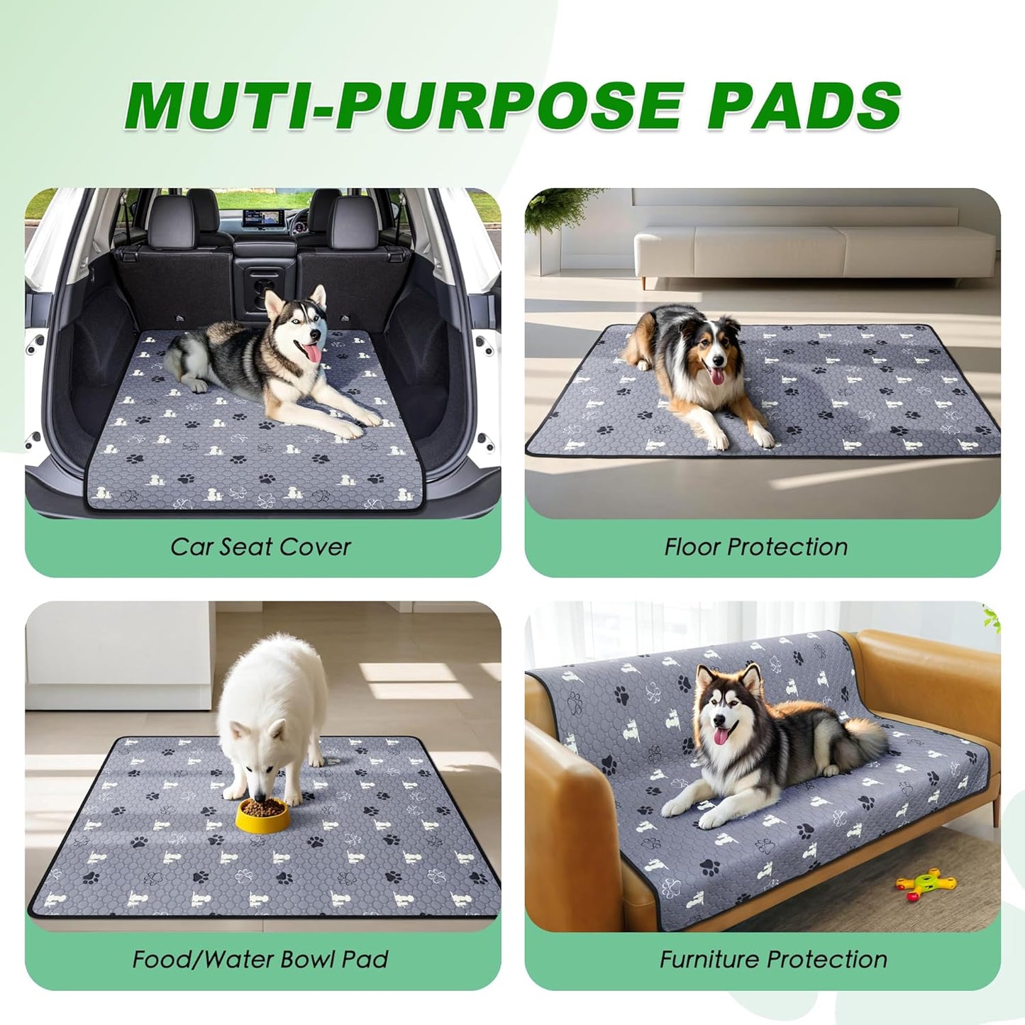 Washable Pee Pads for Dogs Mat, 2 Pack Absorbent Reusable Training Dog Pads Pet Puppy Pads, Non-Slip Potty Pads for Whelping, Playpen, Crate, Bed, Grey 34"x52" - Pet Explorer