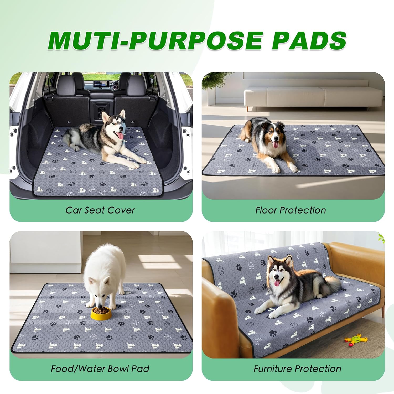 Washable Pee Pads for Dogs, Extra Large Dog Mat, Absorbent Reusable Training Dog Pads Pet Puppy Pads, Non-Slip Potty Pads for Whelping, Playpen, Crate, Bed, Grey 65"x48" - Pet Explorer