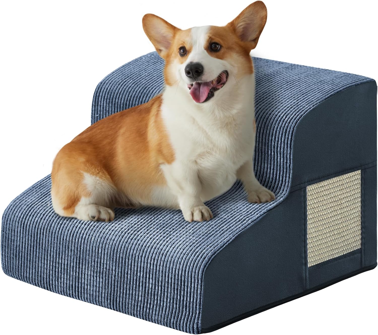 Navy Portable 2-Step Dog & Cat Step for Bed, Couch, Sofa & Chairs - Non-Slip, High Density Foam - Pet Explorer
