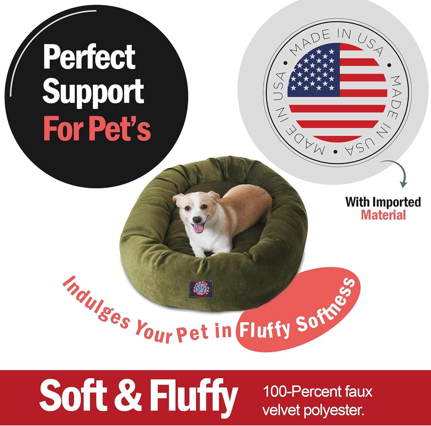 Majestic Pet 32 Inch Micro Velvet Calming Dog Bed Washable 32x23x7 (inch) – Cozy Soft Round Donut Dog Bed with Spine for Head Support - Pet Bed Medium – Fern - Pet Explorer