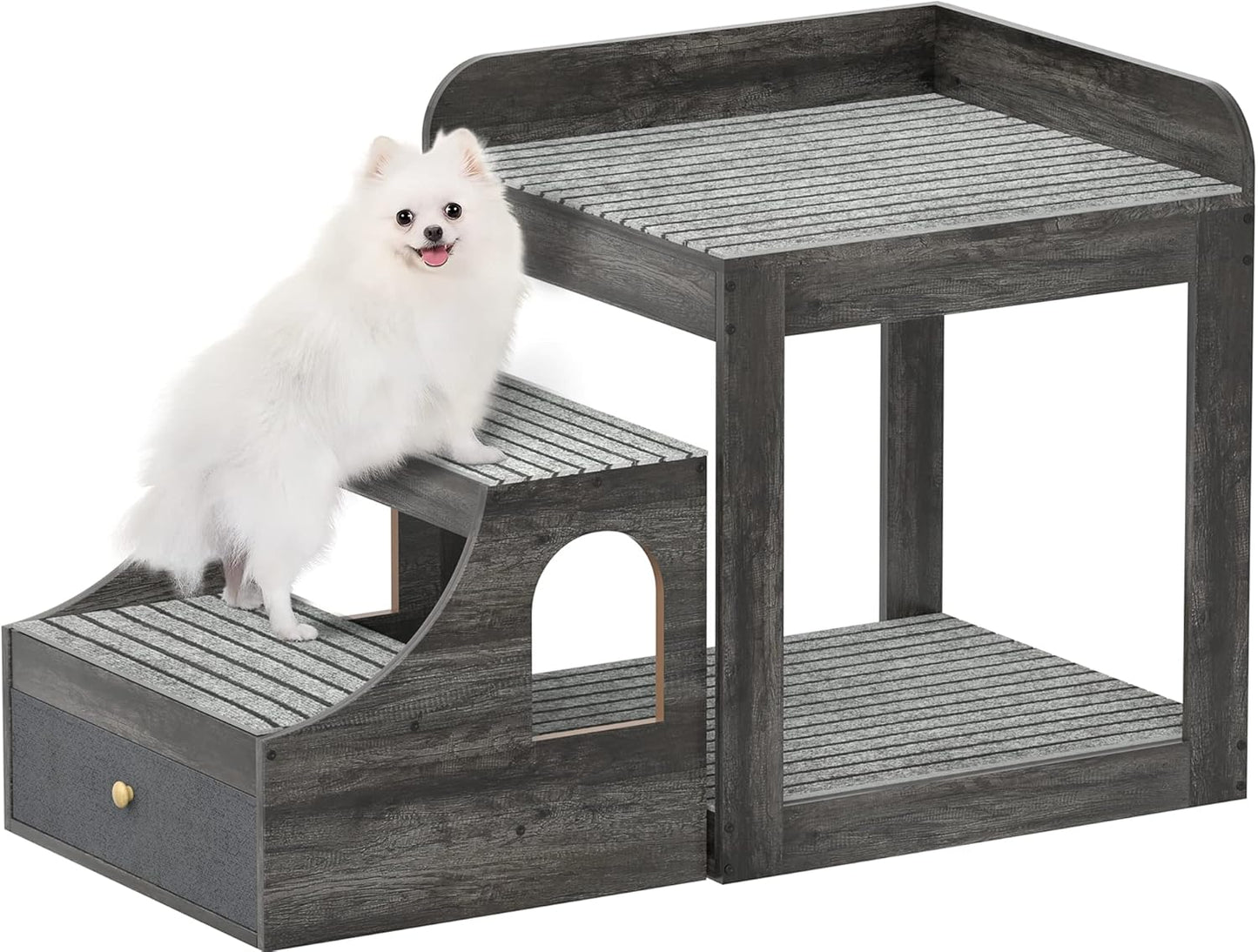 Cyclysio Super Large Multi-Level Pet Bunk Bed with Stairs, Mats, Drawers for Indoor Use, Grey - Pet Explorer