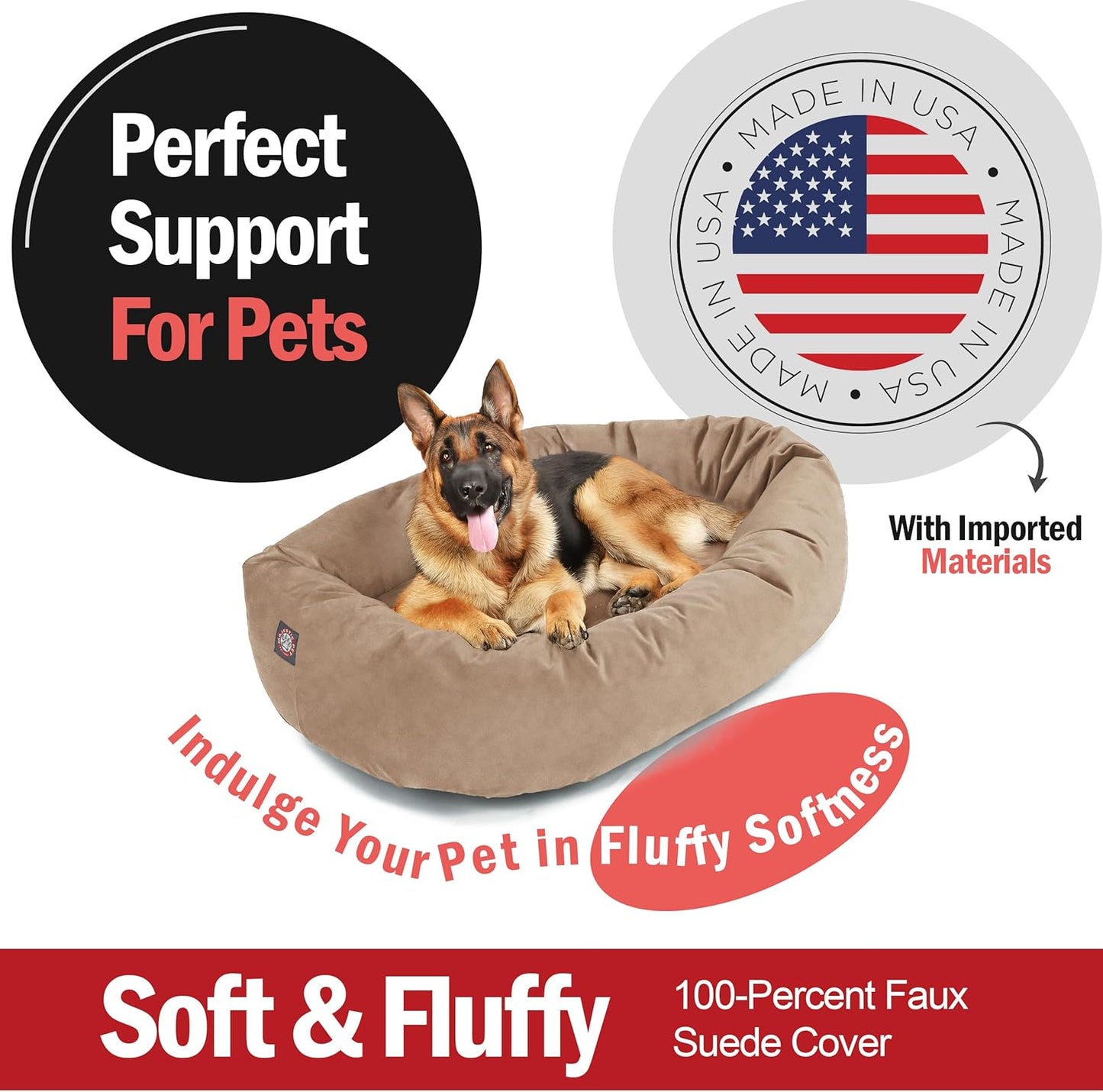 Majestic Pet 52 Inch Suede Shredded Memory Foam Mix Calming Extra Large Dog Bed Washable 52 x 35 x 11 (Inch) - Cozy Soft Donut Round Dog Bed with Spine for Head Support - Pet Bed Stone - Pet Explorer