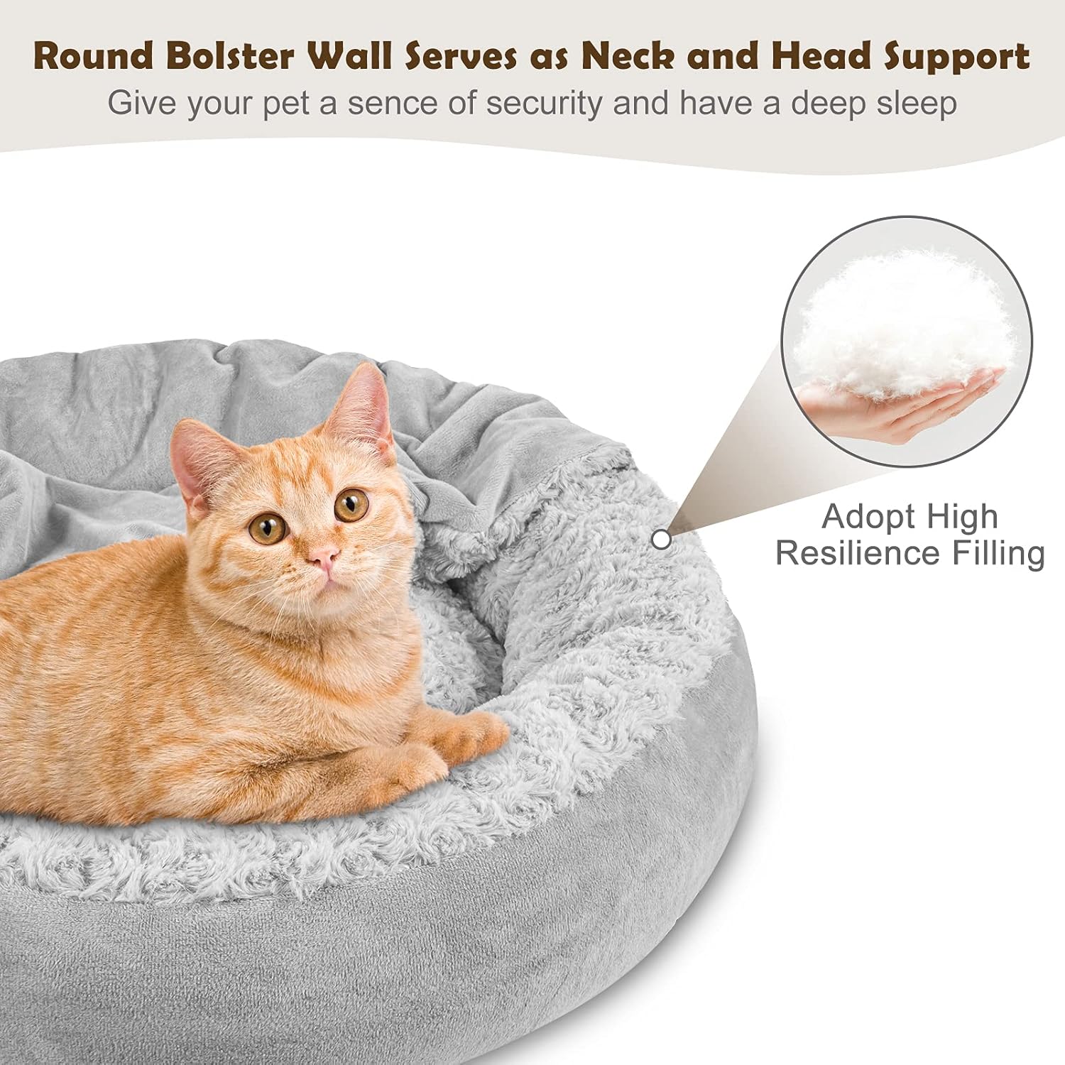 JOEJOY Small Dog Bed Cat Bed with Hooded Blanket, Cozy Cuddler Luxury Puppy Pet Bed, Donut Round Calming Anti-Anxiety Dog Burrow Cave Bed - Anti-Slip Bottom and Machine Washable 23 inch - Pet Explorer