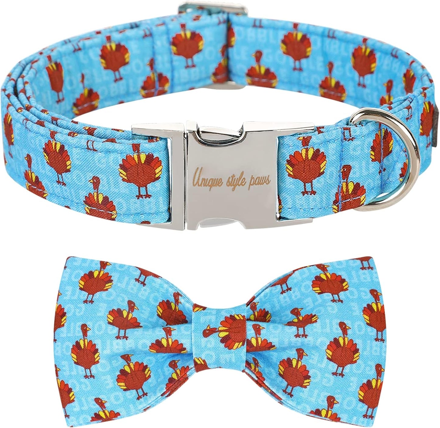 Unique style paws Christmas Dog Collar with Bow Tie Red Elk Cotton Collar Adjustable Puppy Collar for Small Medium Large Dogs-M