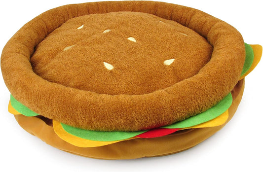 TONBO Soft Plush Small Cute and Cozy Food Dog Cat Bed, Washer and Dryer Friendly (Burger) - Pet Explorer